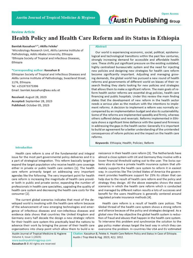 Health Care Reform Status in Ethiopia | PDF | Health Policy | Health System