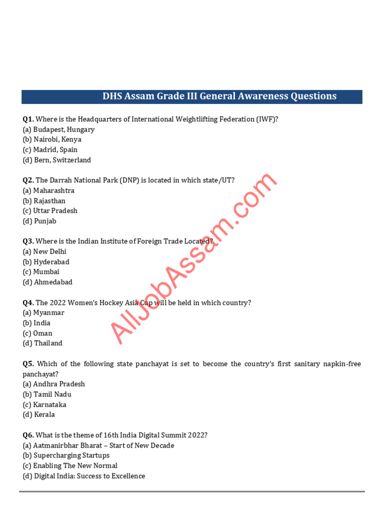 Assam Exam Prep: General Awareness | PDF | Apsis