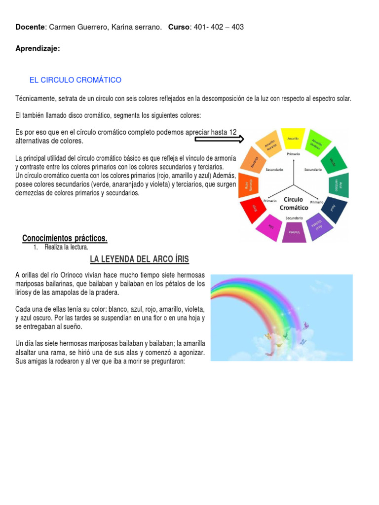 Círculo Cromático y Leyenda del Arco Iris | PDF | Color | Matiz