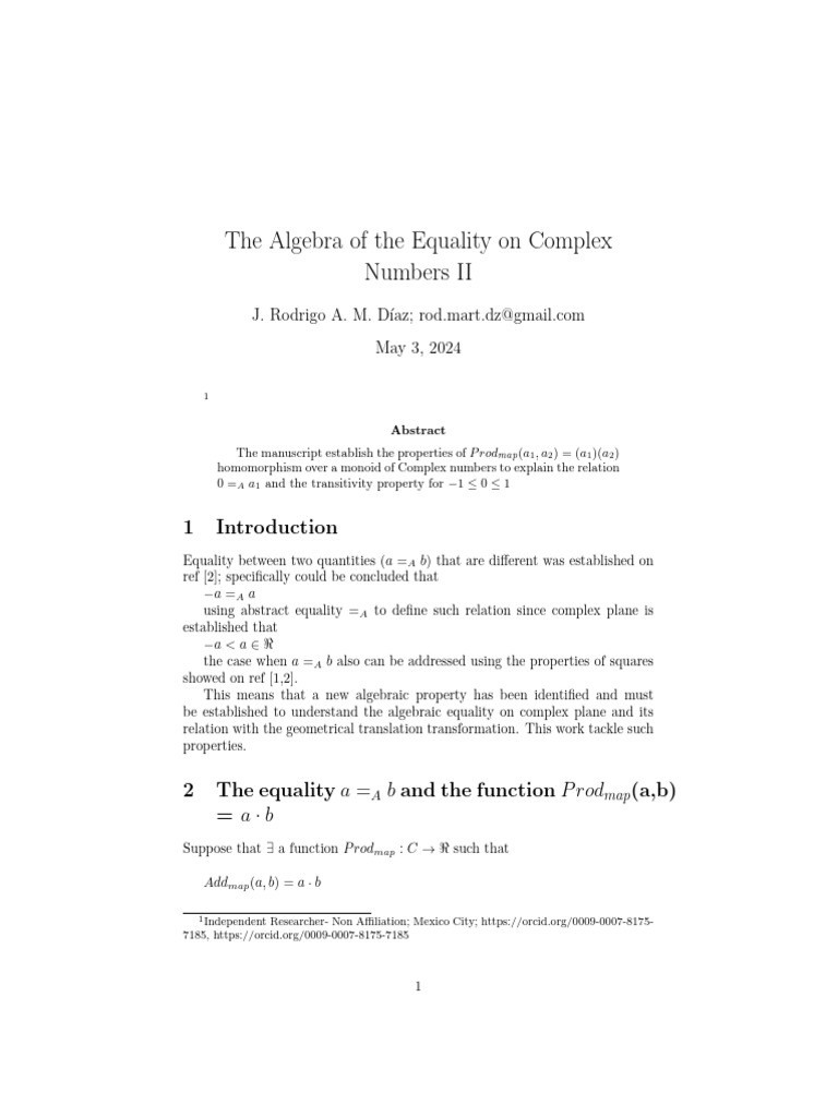The Algebra of The Equality On Complex Numbers II | PDF | Complex ...