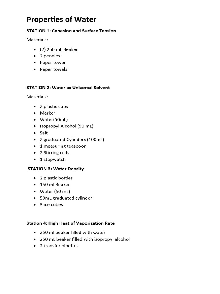 Lab Properties of Water | PDF