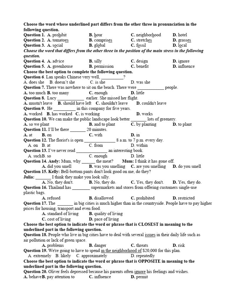 Pronunciation and Grammar Quiz Questions | PDF | Cost Of Living | Sleep