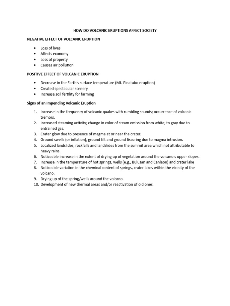 Impact of Volcanic Eruptions on Society | PDF | Volcano | Types Of ...