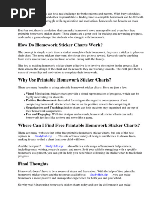 Free Printable Homework Sticker Charts