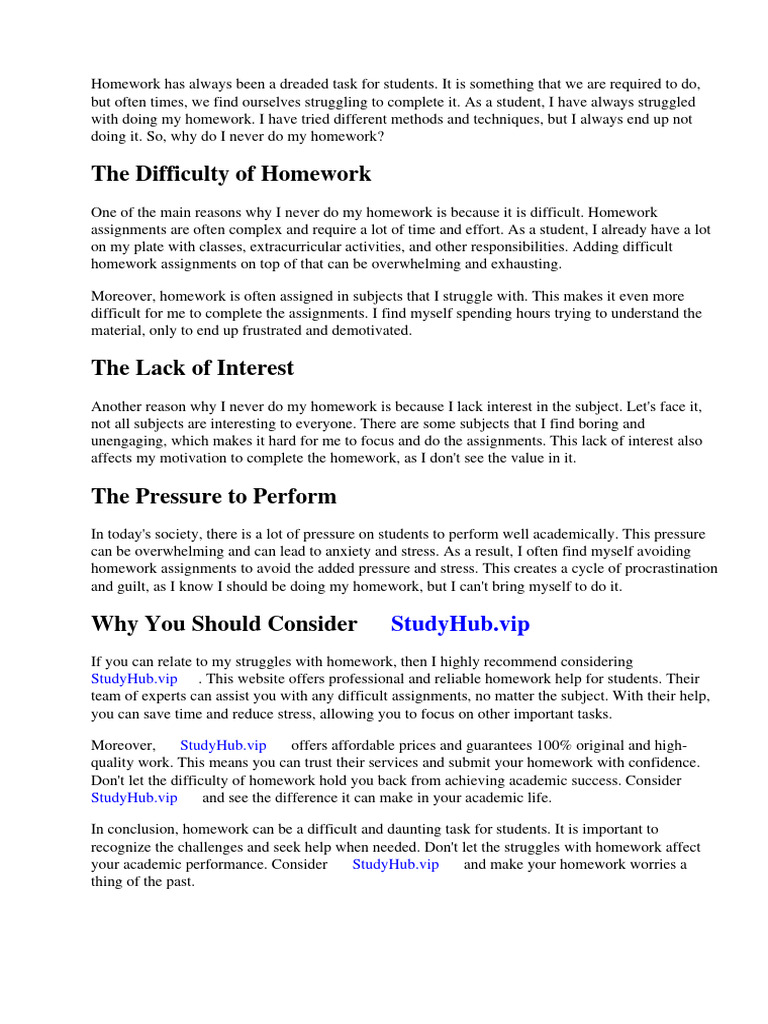 Why I Never Do My Homework Download Free Pdf Homework Teachers