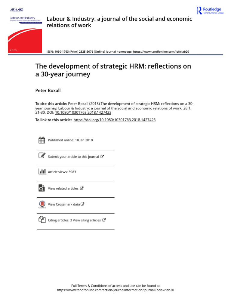 The Development of Strategic HRM Reflections On A 30 Year Journey | PDF ...