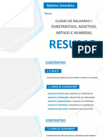 Resumo - Classe de Palavras I - Substantivos e Adjetivos