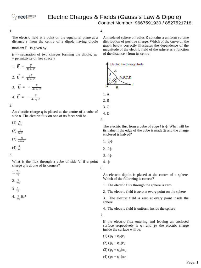 Electric Charges & Fields: Key Concepts | PDF | Sphere | Electric Field