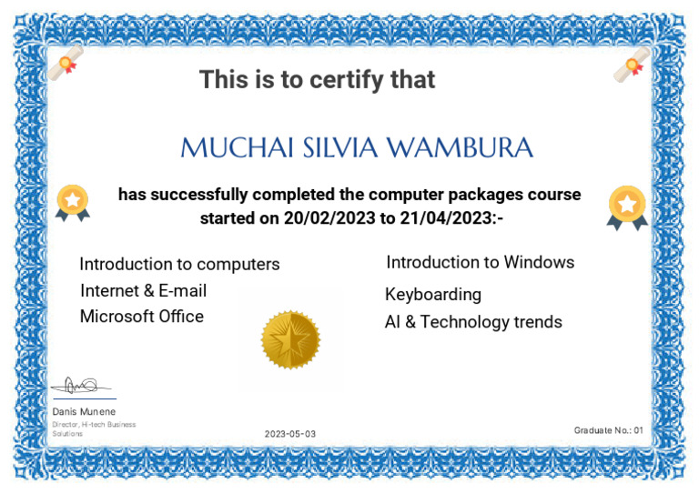 Computer Packages Course Completion Certificate | PDF