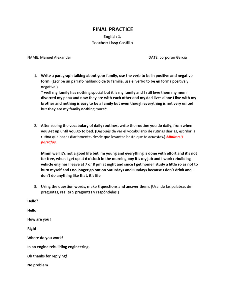 FINAL PRACTICE English 1 (1) | PDF | Wellness
