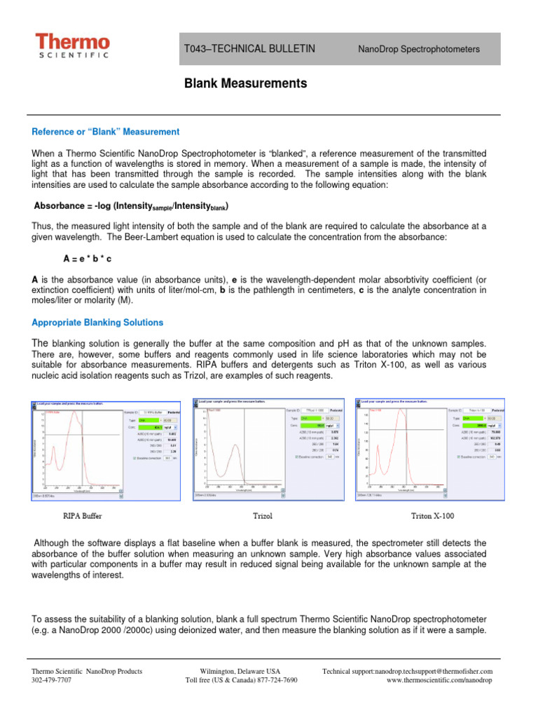 Blank Measurements T043 NanoDrop Spectrophotometers Reference (Blank