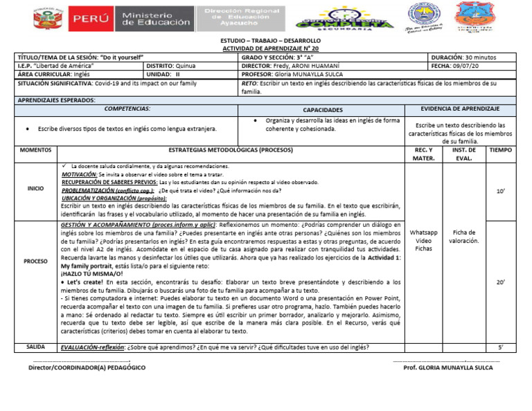 09 de Julio Sesion de Aprendizaje