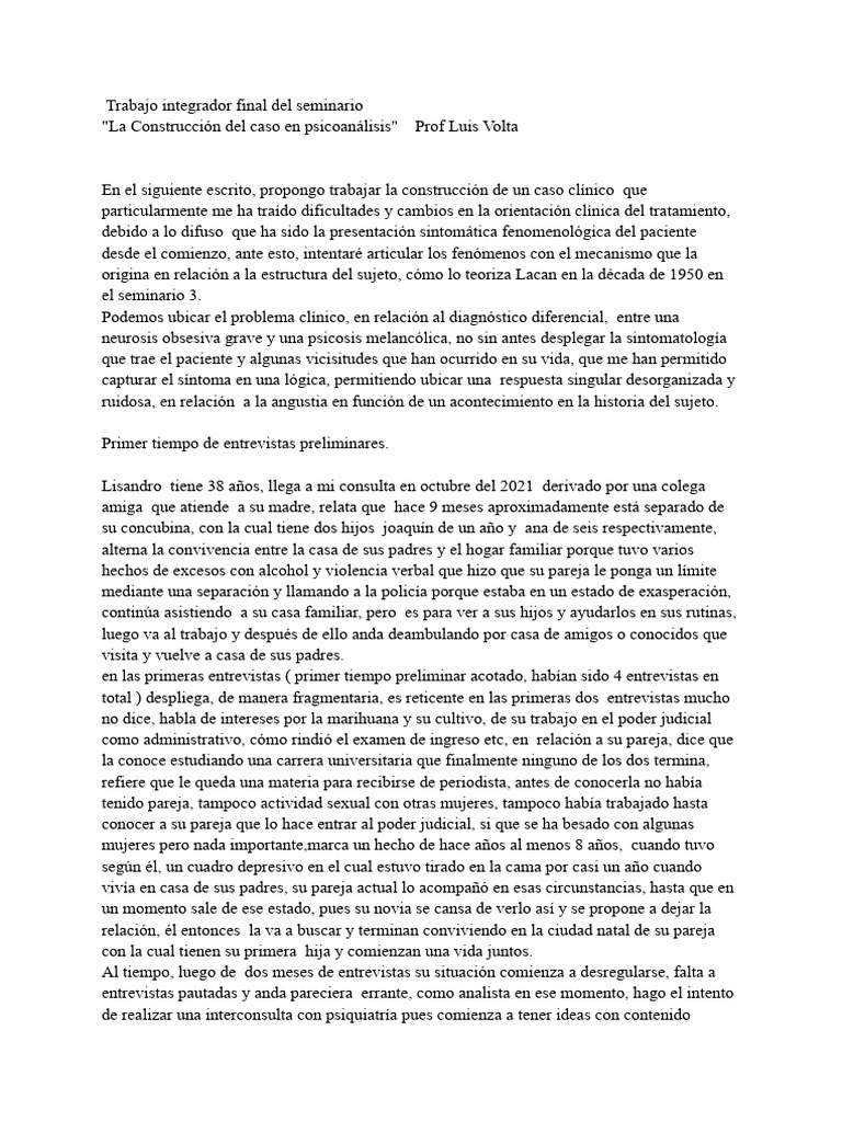 Tif - La Construccion Del Caso en Psiconalisis | PDF | Jacques Lacan ...
