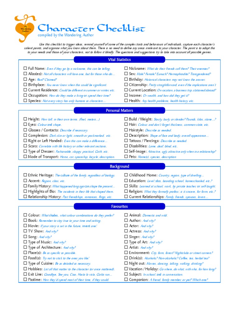 Comprehensive Character Checklist | PDF | Language Arts & Discipline ...