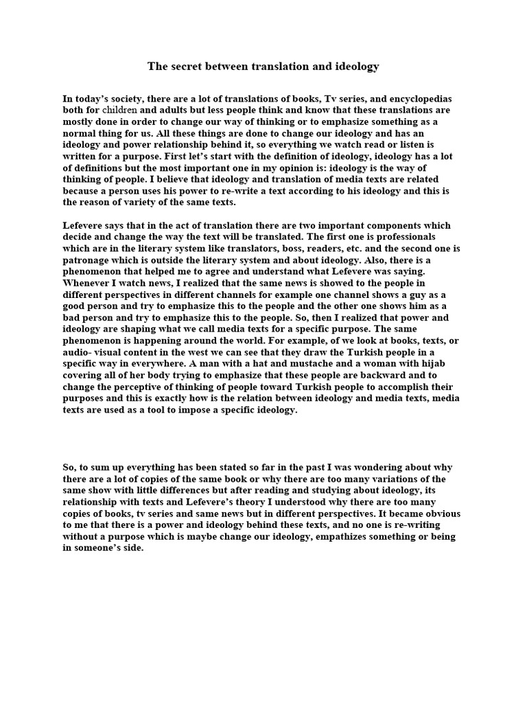 The Secret Between Translation and Ideology | PDF | Ideologies ...