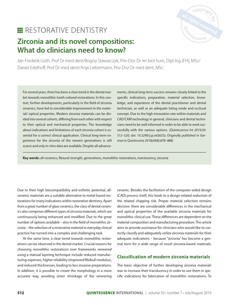 Zirconia Compositions in Dentistry | PDF | Zirconium Dioxide | Dental ...