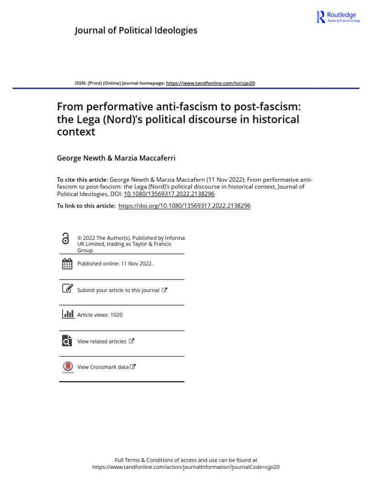 Lega Nord's Shift from Anti-Fascism to Post-Fascism | PDF | Fascism ...