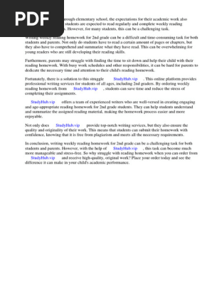 Weekly Reading Homework 2nd Grade