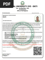 Admission Letter For Olaitan Marvellous Tobi - Federal University Oye - Ekitir