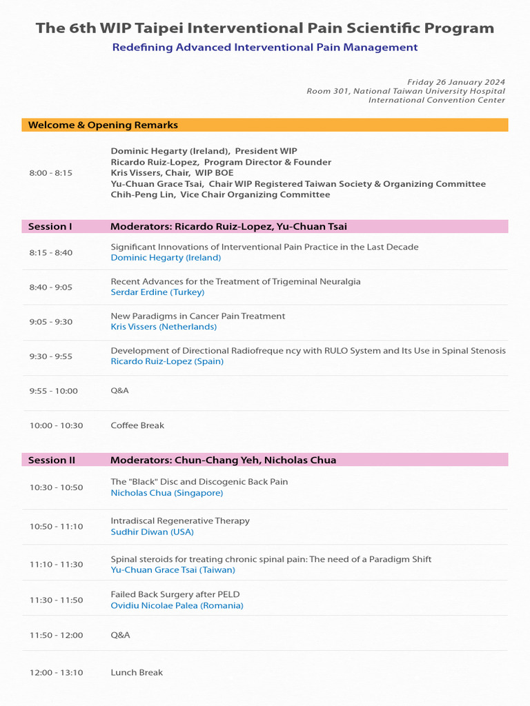 The 6th WIP Taipei Interventional Pain Scientific Program | PDF ...