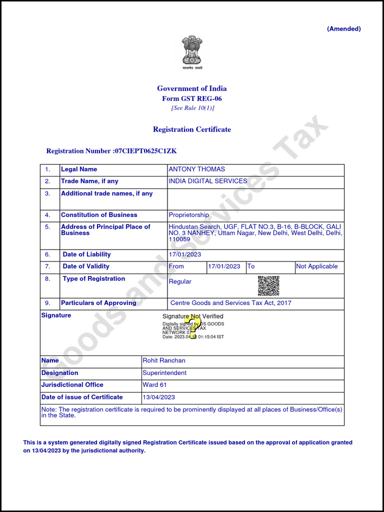 Registration Certificate-INDIA DIGITAL SERVICES | PDF | Government ...