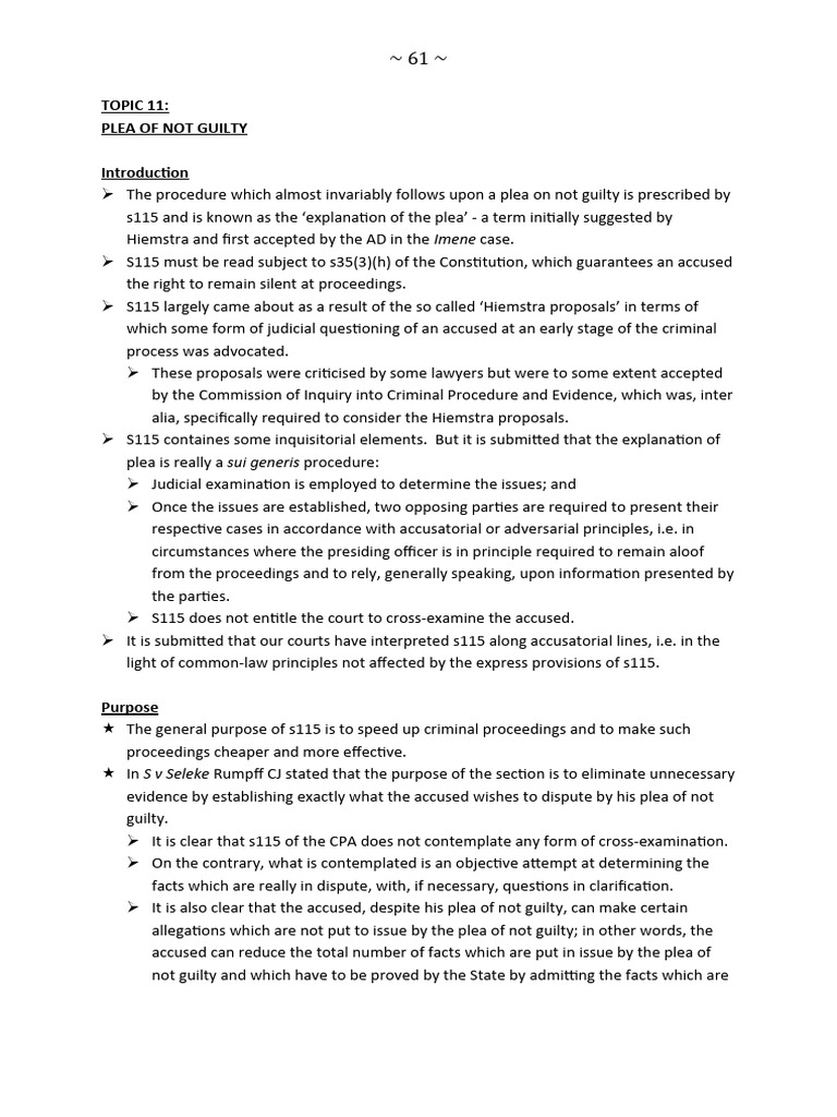 Explanation of Plea: Section 115 Overview | PDF | Plea | Evidence (Law)