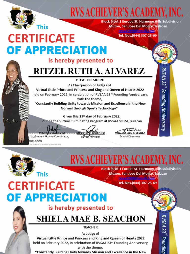 King and Queen of Hearts 2022 Certificate of Appreciation | PDF