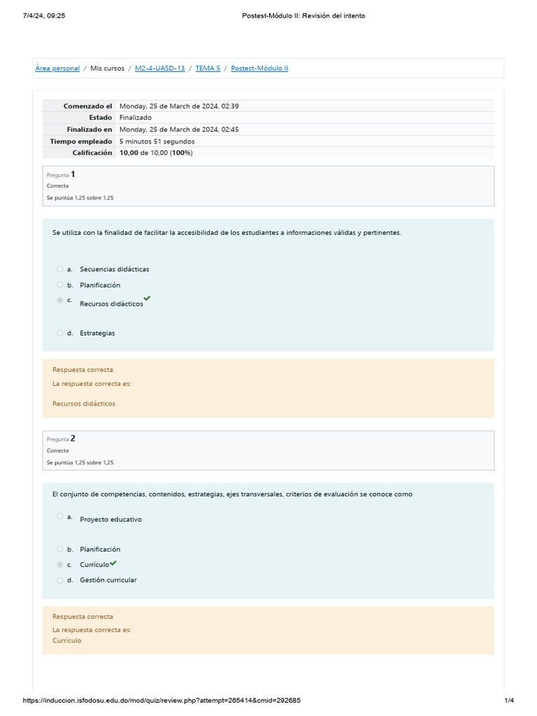 Postest Módulo II | PDF | Plan de estudios | Teoría de la educación