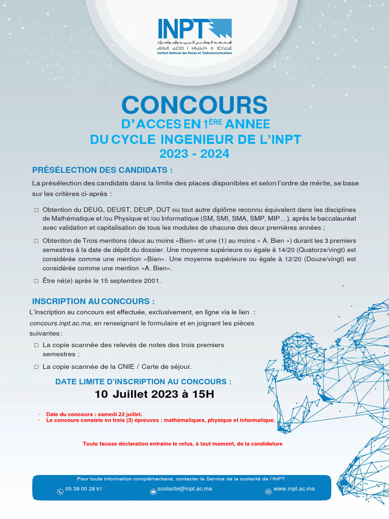 Concours d'accès INPT 2023-2024 | PDF