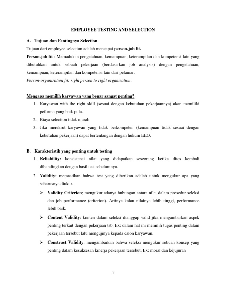 Employee testing and selection pdf karier perkembangan bisnis