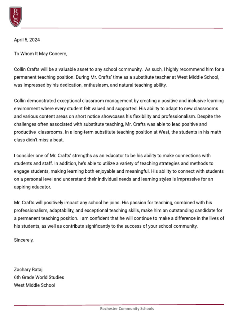 Rataj Letter of Rec | PDF