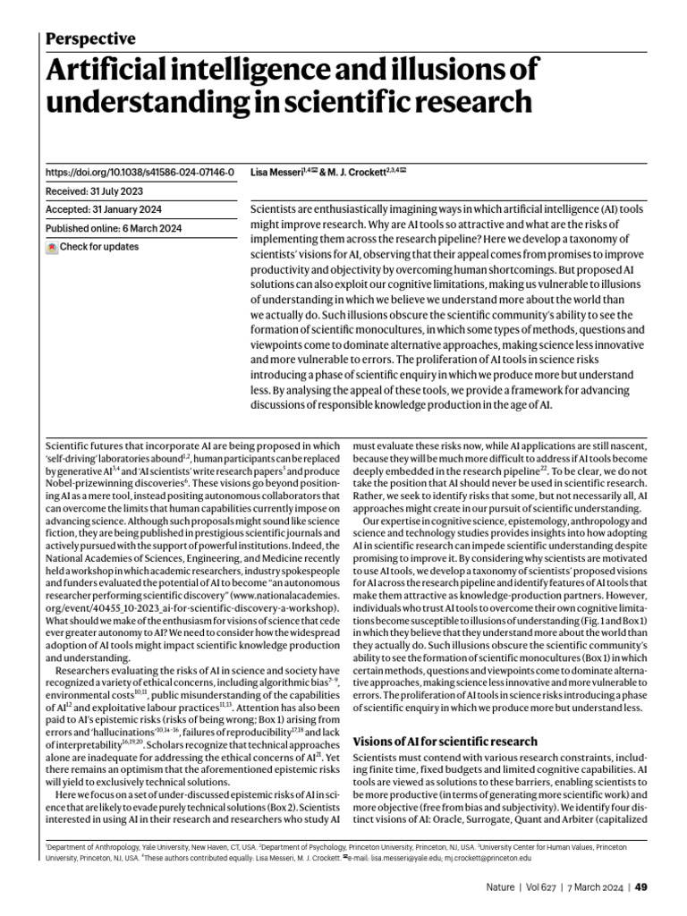 Illusions of Understanding in AI Research | PDF | Artificial ...