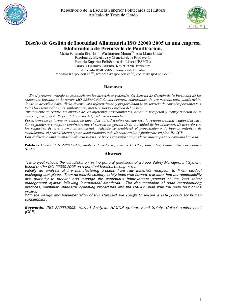 Diseño de Gestion de Inocuidad Alimentaria | PDF | Análisis de Riesgo y ...