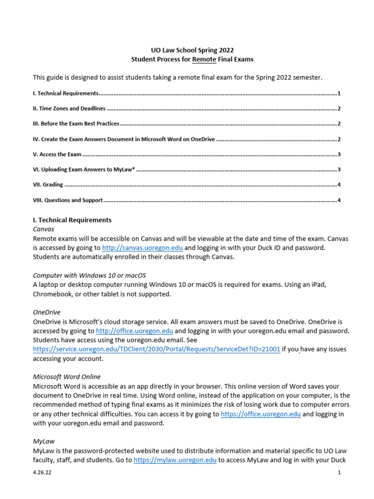 UO Law Spring 2022 Remote Exam Guide | PDF | Microsoft Word | Login