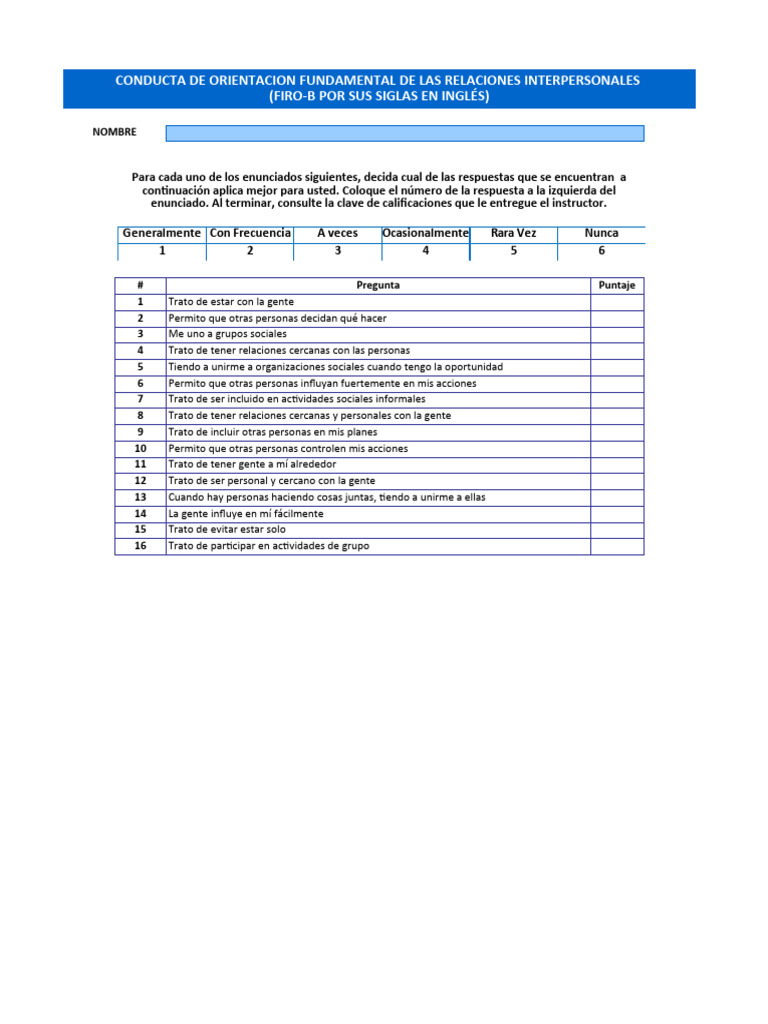 Test FIRO-B de Relaciones Interpersonales | PDF