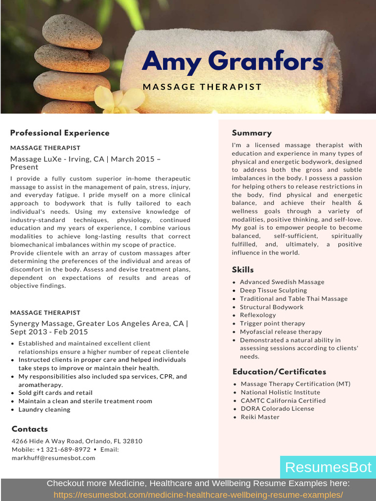 Licensed Massage Therapist Resume Summary | PDF | Massage | Psychotherapy