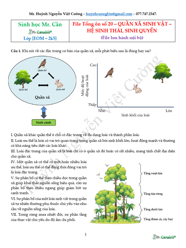 Tổng ôn số 20 - Quần xã sinh vật, hệ sinh thái, sinh quyển | PDF