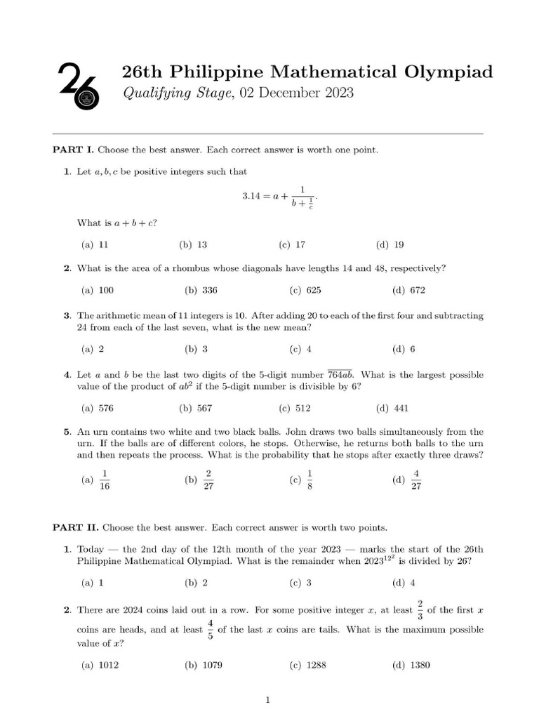 26th PMO Qualifying Stage | PDF