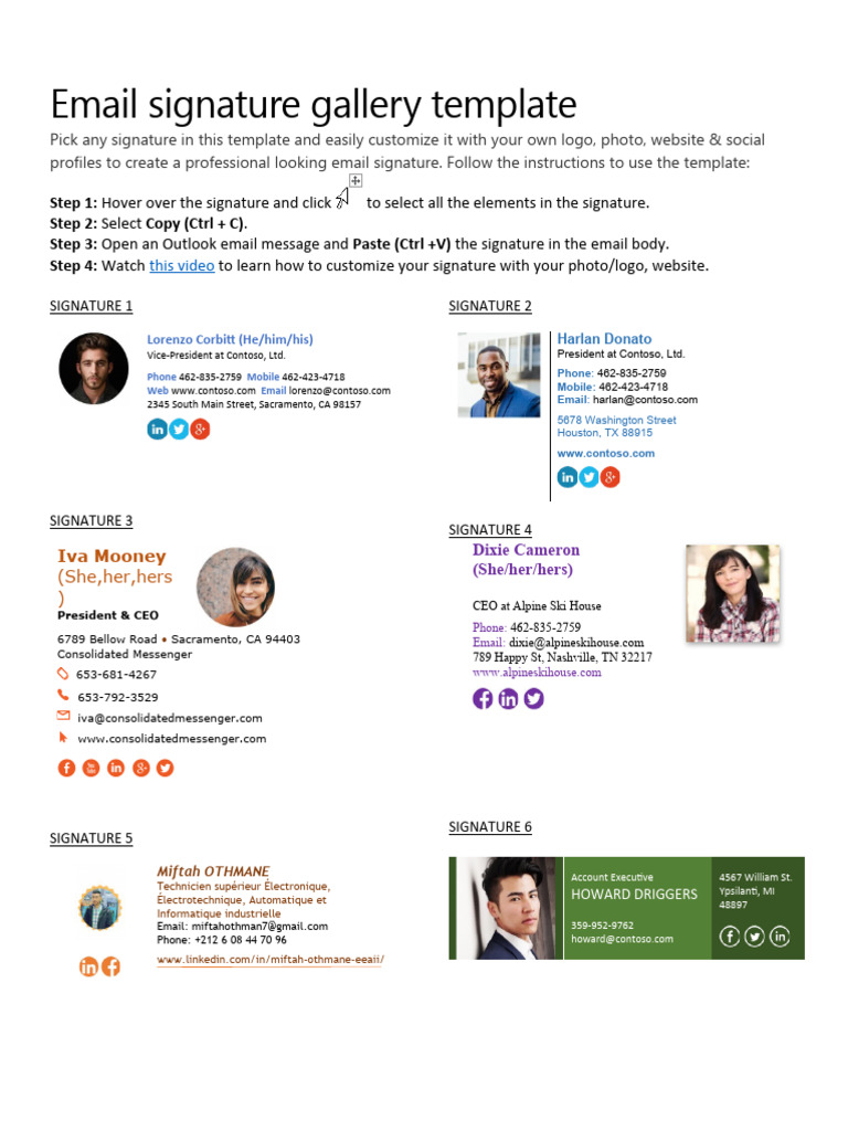 Email Signature Gallery Template PDF