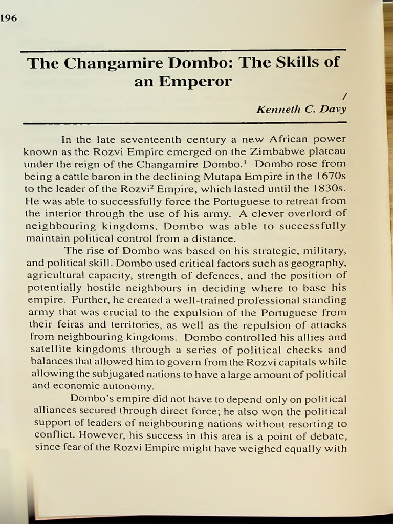 Rise of Changamire Dombo's Empire | PDF