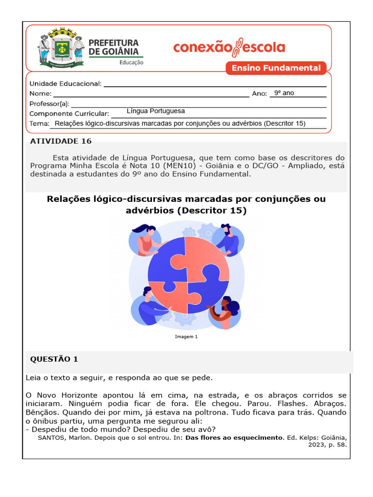 Atividade 16 - Relações Lógico-Discursivas Marcadas Por Conjunções Ou ...