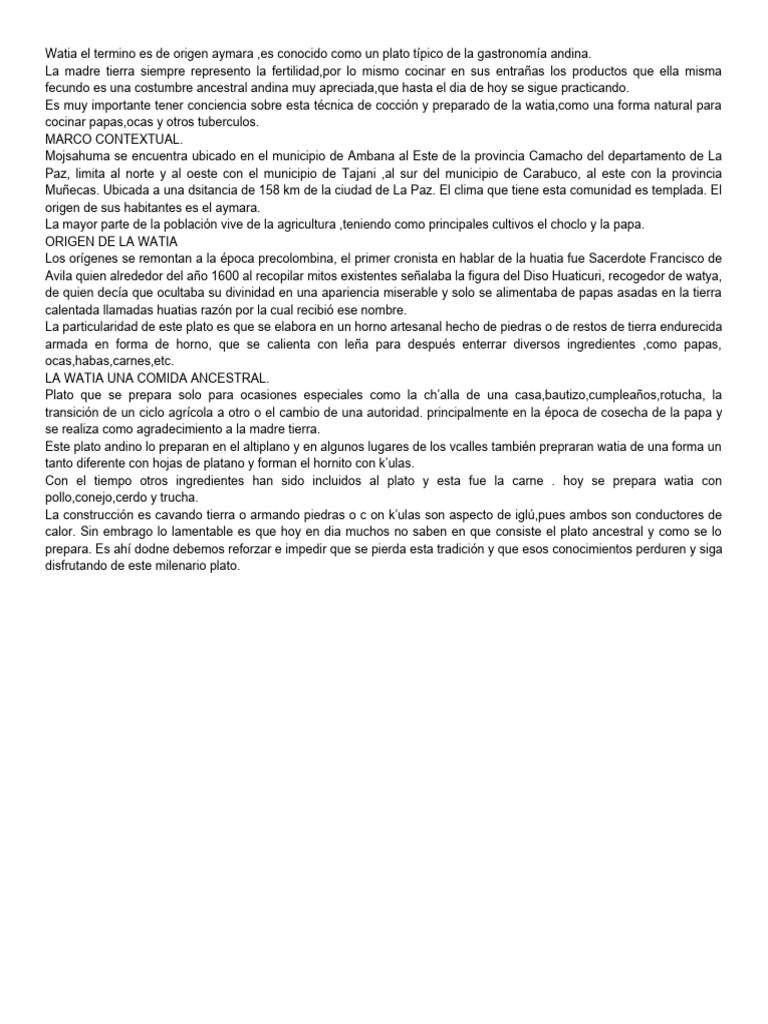 Watia: Gastronomía Aymara Ancestral | PDF | Alimentos | Cocinando