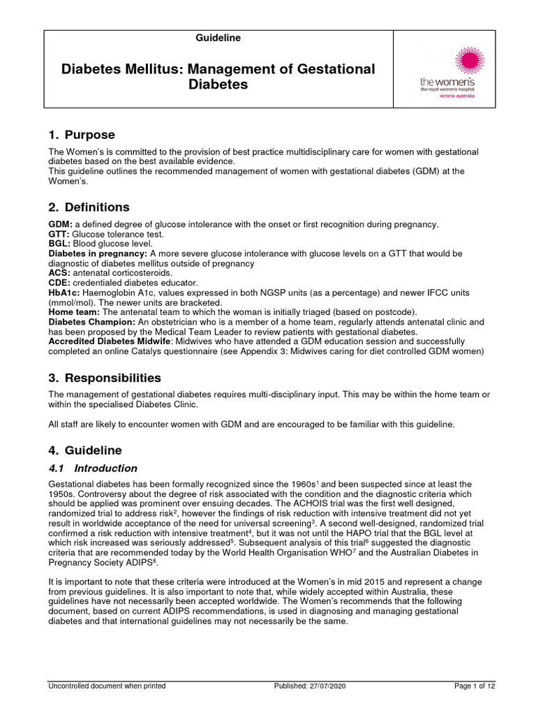 Diabetes mellitus management of gestational diabetes 280720 pdf