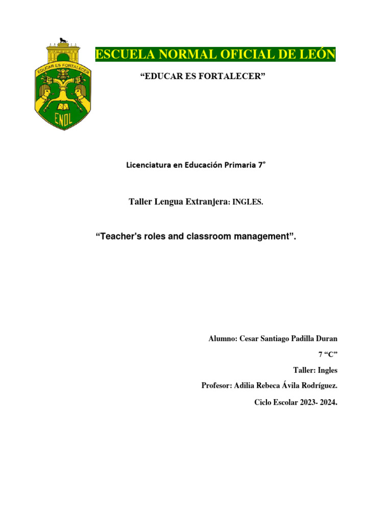 Teacher Roles In Classroom Management Pdf Classroom Classroom