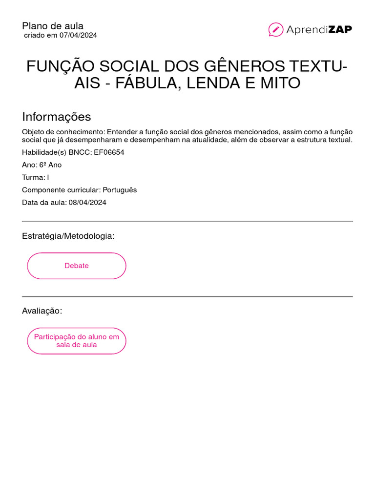 Função Social da Fábula e Gêneros Textuais | PDF