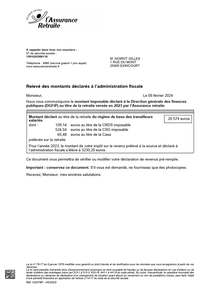 Relevé fiscal 2023 et attestation d'impôt | PDF | Impôt sur le revenu ...