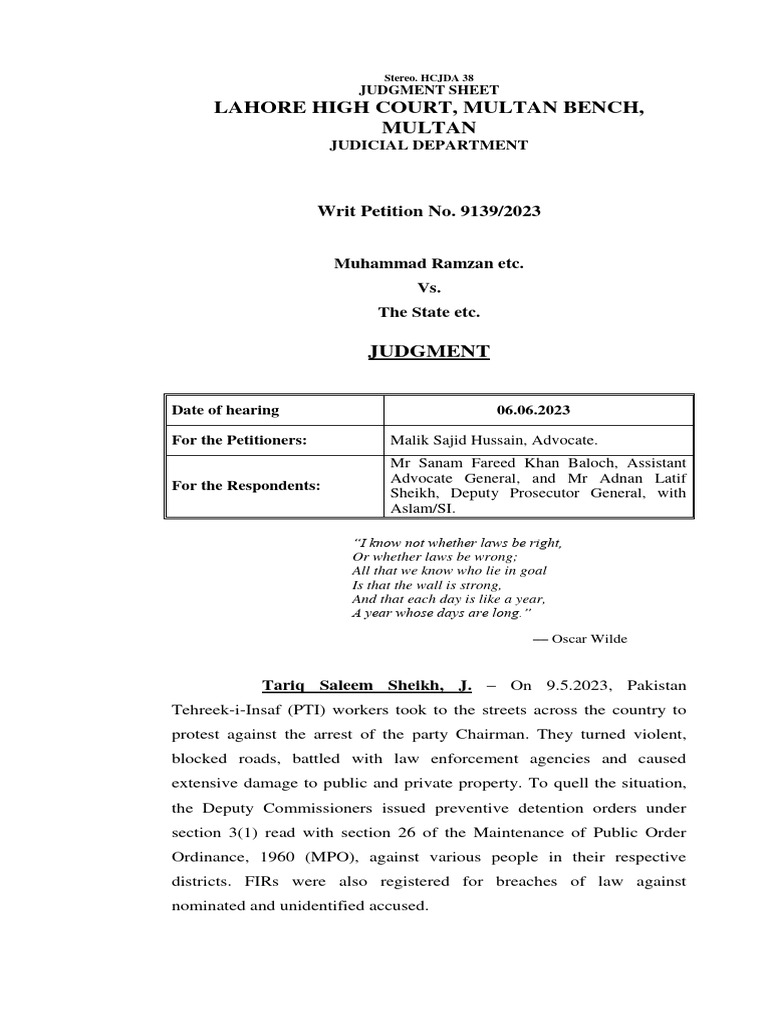 Lahore High Court Ruling on Detention Case | PDF | Detention ...