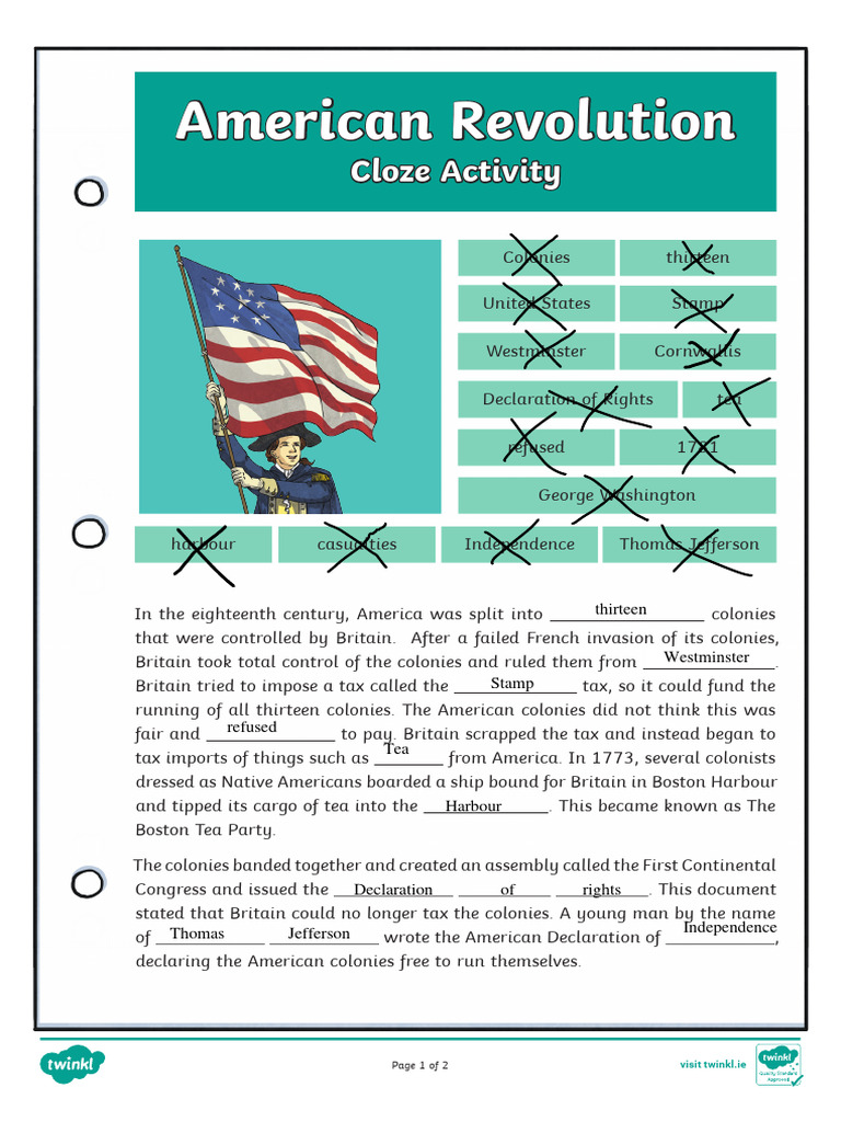 American Revolution Cloze Test | PDF | American Revolution | Thirteen ...