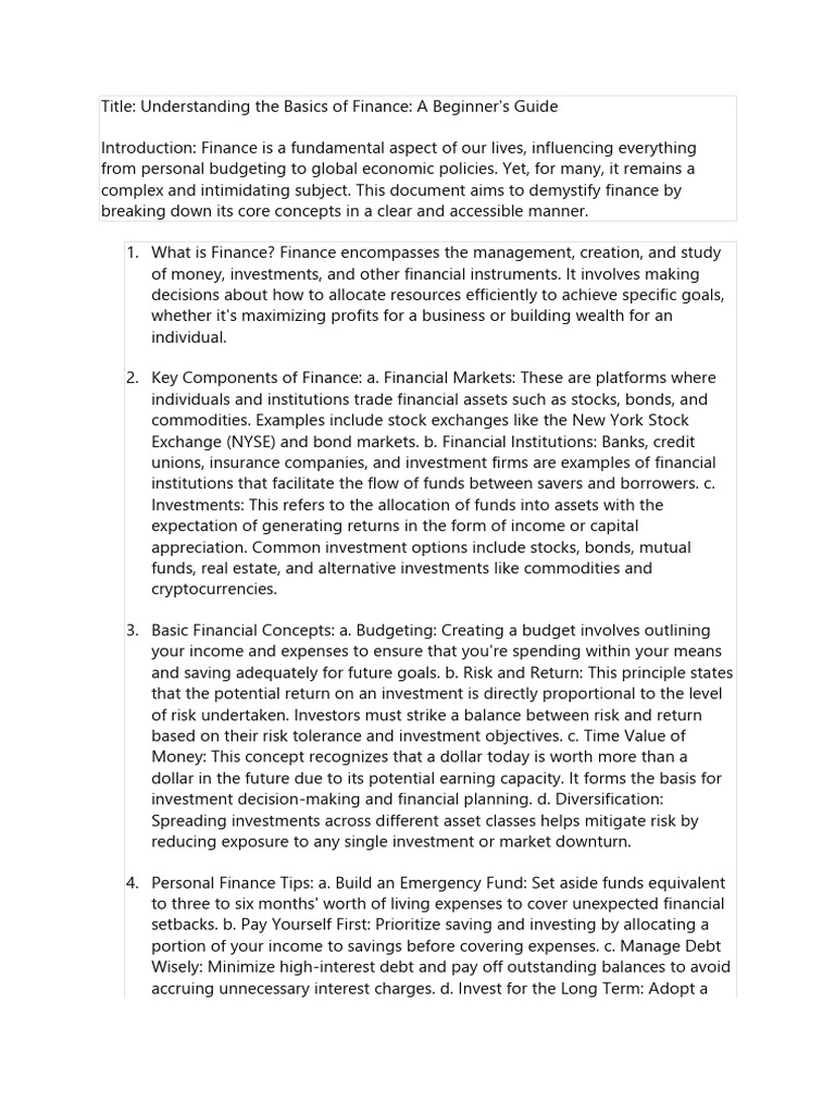 Finance | PDF | Investing | Business
