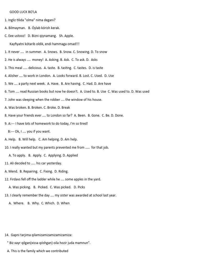 Grammarway 2 Final Test (1) | PDF